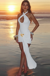 Sexy Halter Crisscross Tie Bodycon Sleeveless Party Dress
