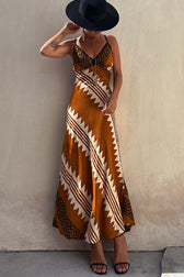 Always Falling Satin Ethnic Print Smocked Back Midi Dress - View 3