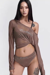 Rhinestone Graphic Long Sleeve Top