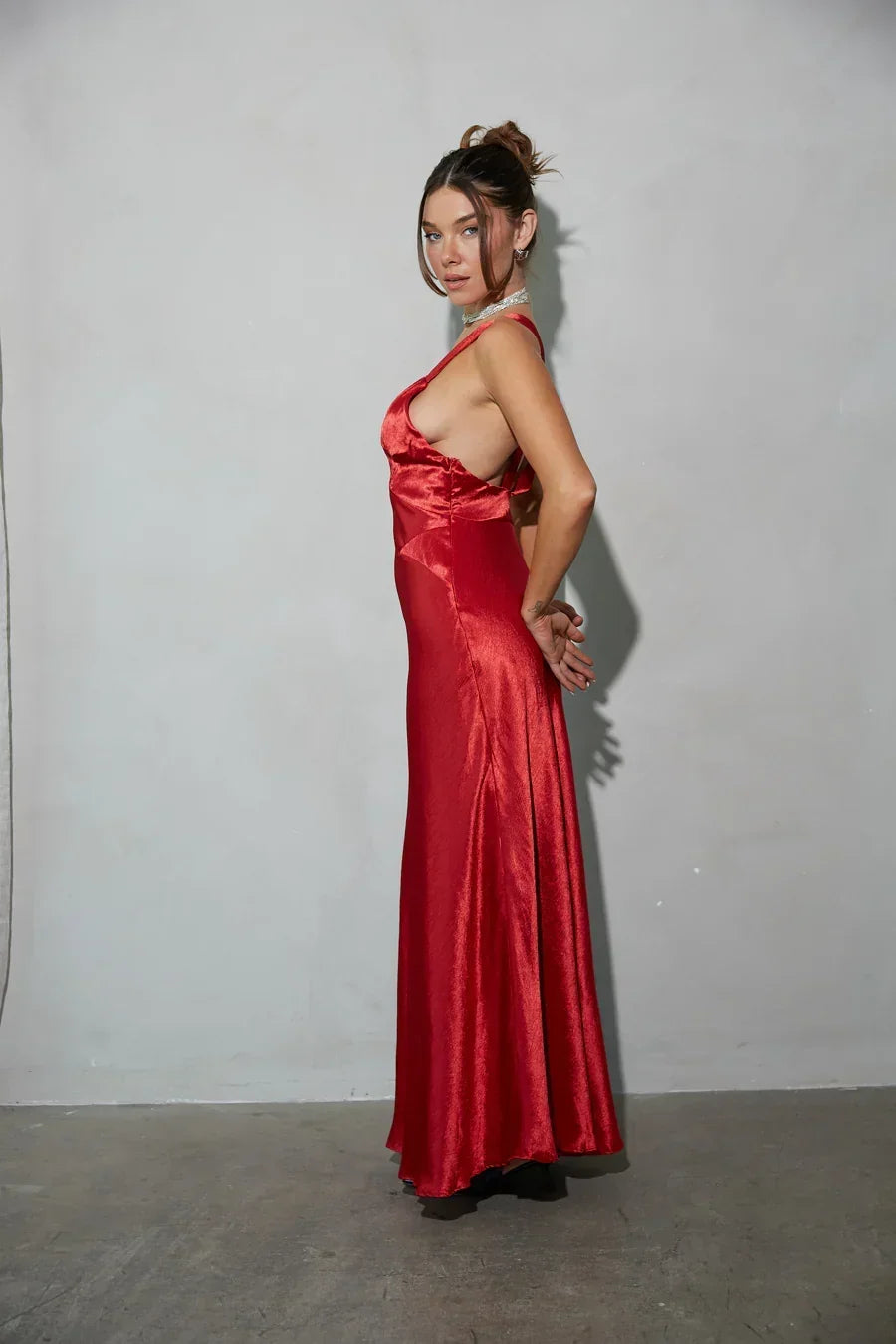 Satin Deep V-Neck Wide Strap Open Back Bias Cut Maxi Dress 3