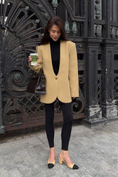 Solid V-Neck Minimalist Office Blazer
