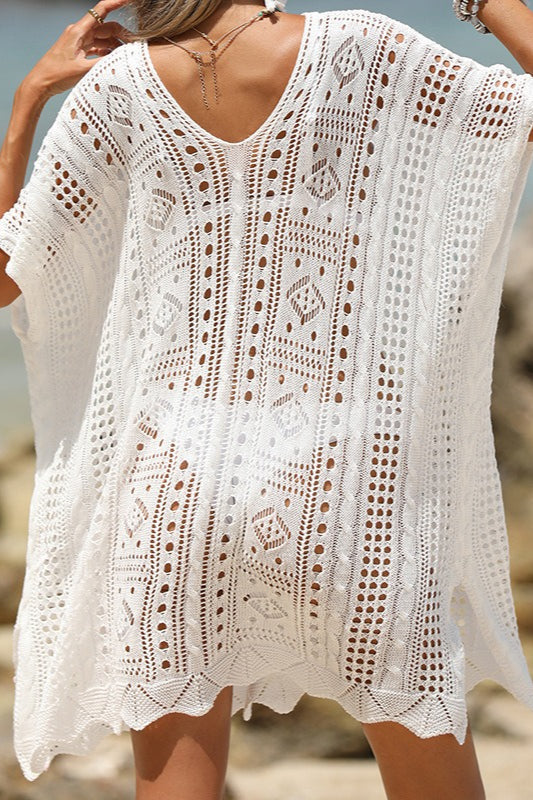 Loose Deep V Hollow Out Beach Knit Cover Up