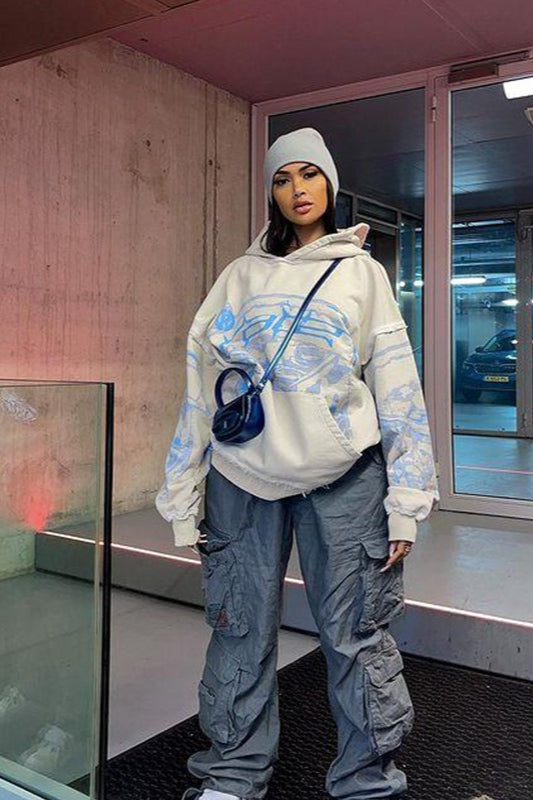 Casual Printed Pullover Hoodie