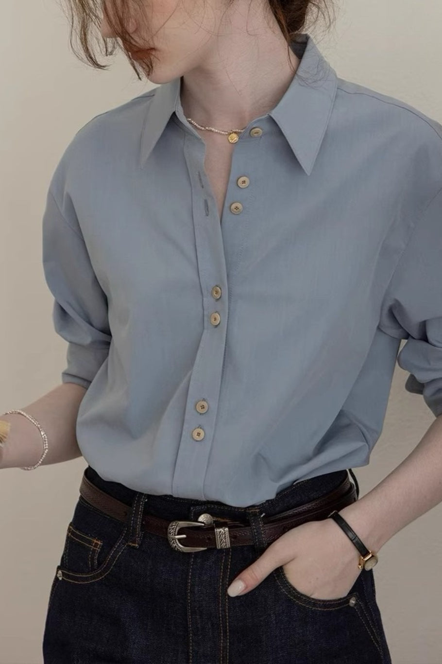 Collared Button Front Wide Cuff Long Sleeve Shirt 2