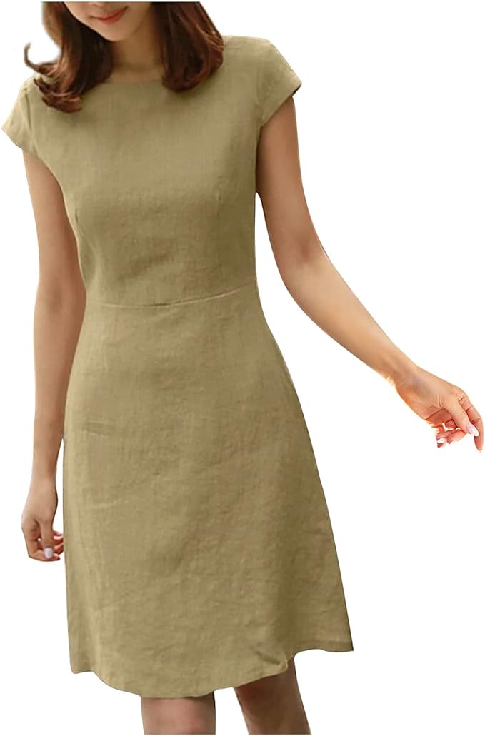 Natividad Exclusive Plain Cotton and Linen Dress Chic Silhouette Collection
