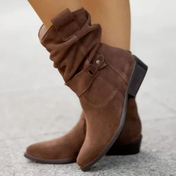 Slouch Suede Look Block Heel Side Zip Mid Calf Boots