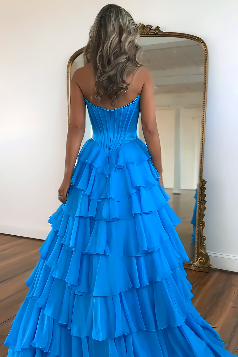 Lovely Yellow A-Line Sweetheart Long Tiered Prom Dress with Slit