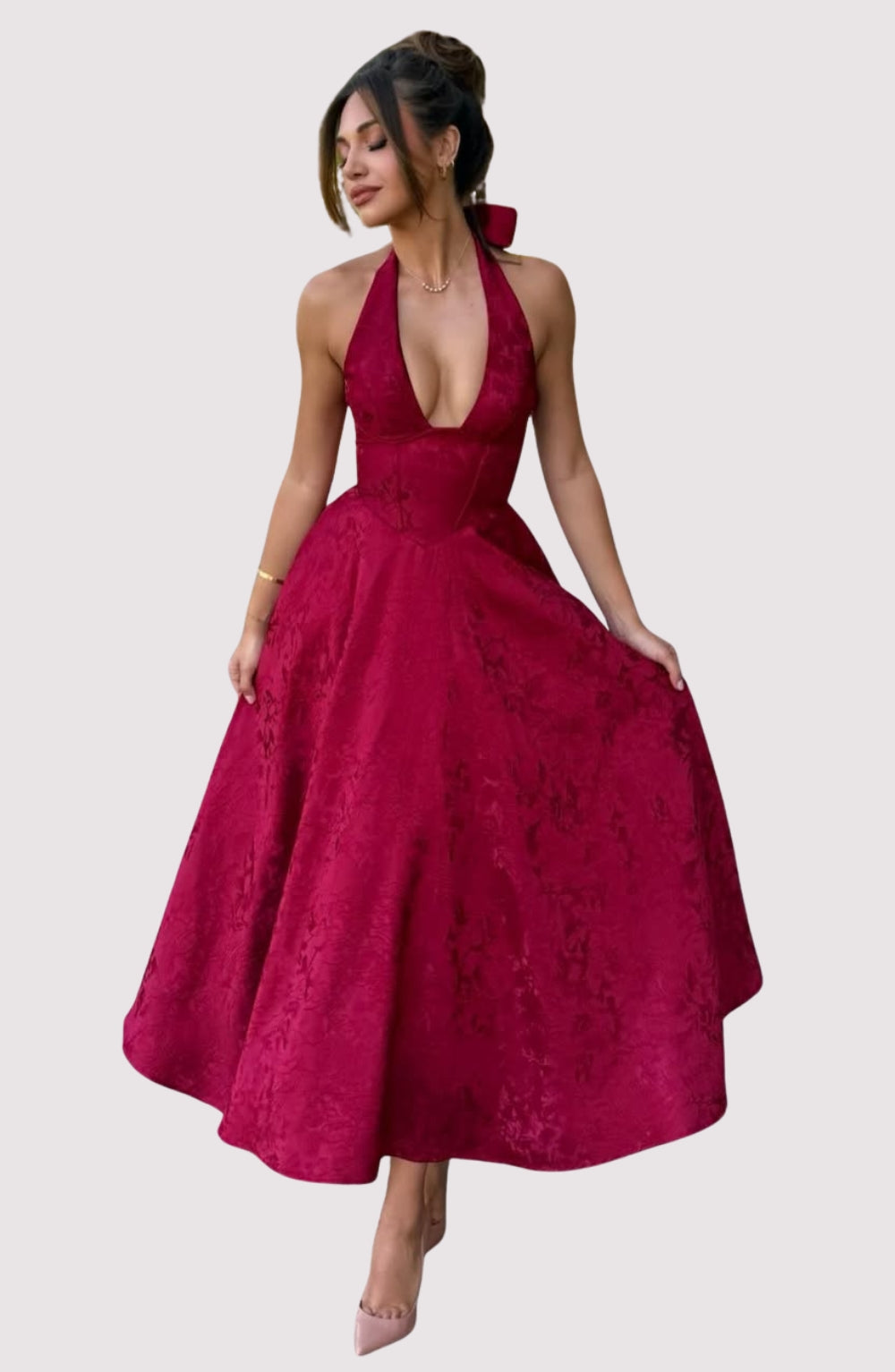 Esmeralda | Halter Sleeveless Midi Dress (Buy 1, Get 1 Free) Red