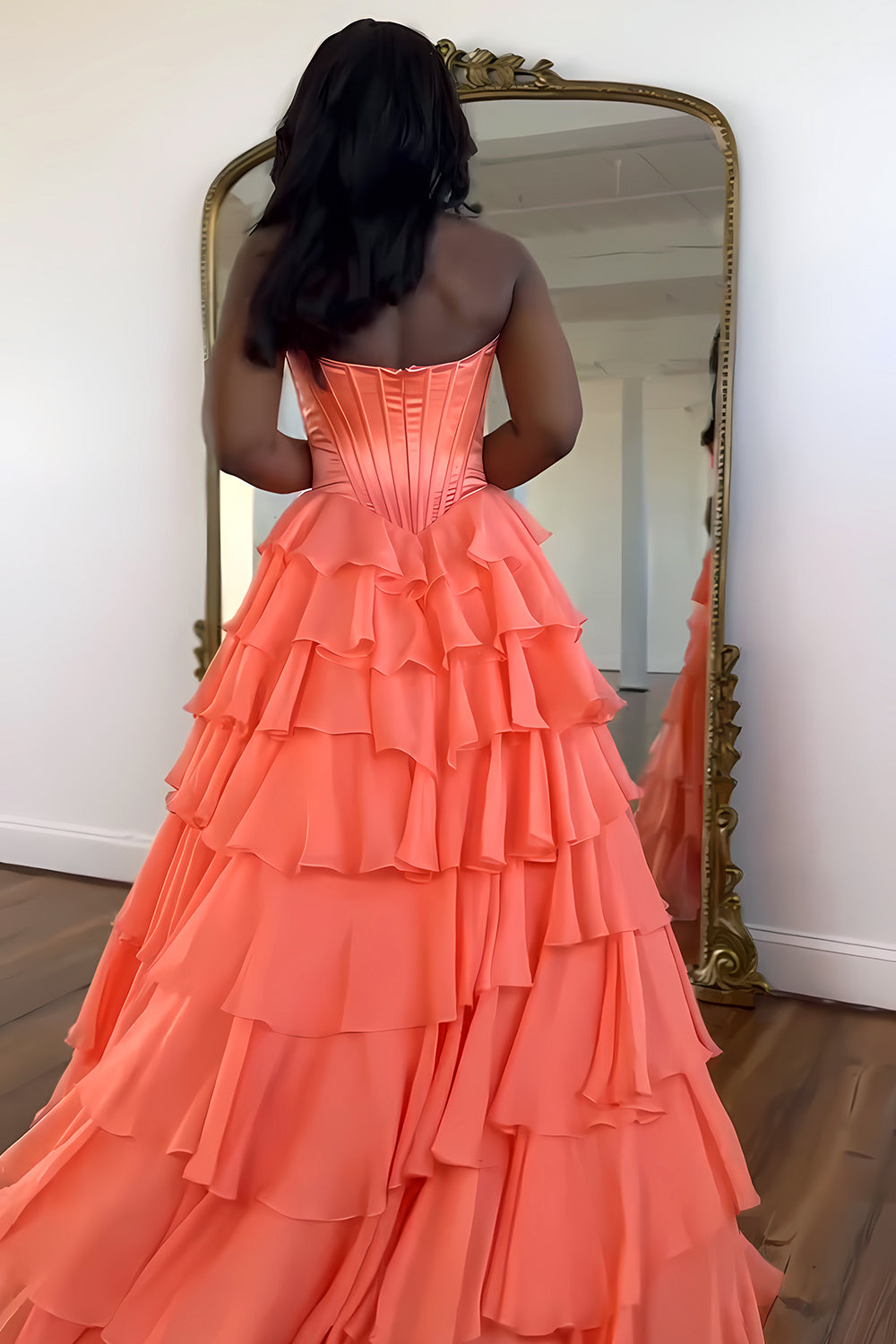 Lovely Yellow A-Line Sweetheart Long Tiered Prom Dress with Slit