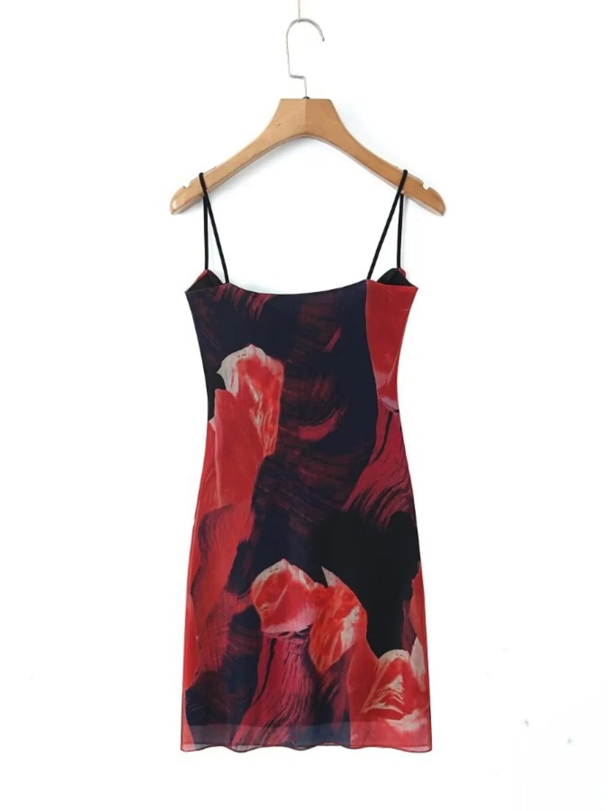 Abstract Print Mesh Cowl Neck Halter Cami Bodycon Mini Dress 5