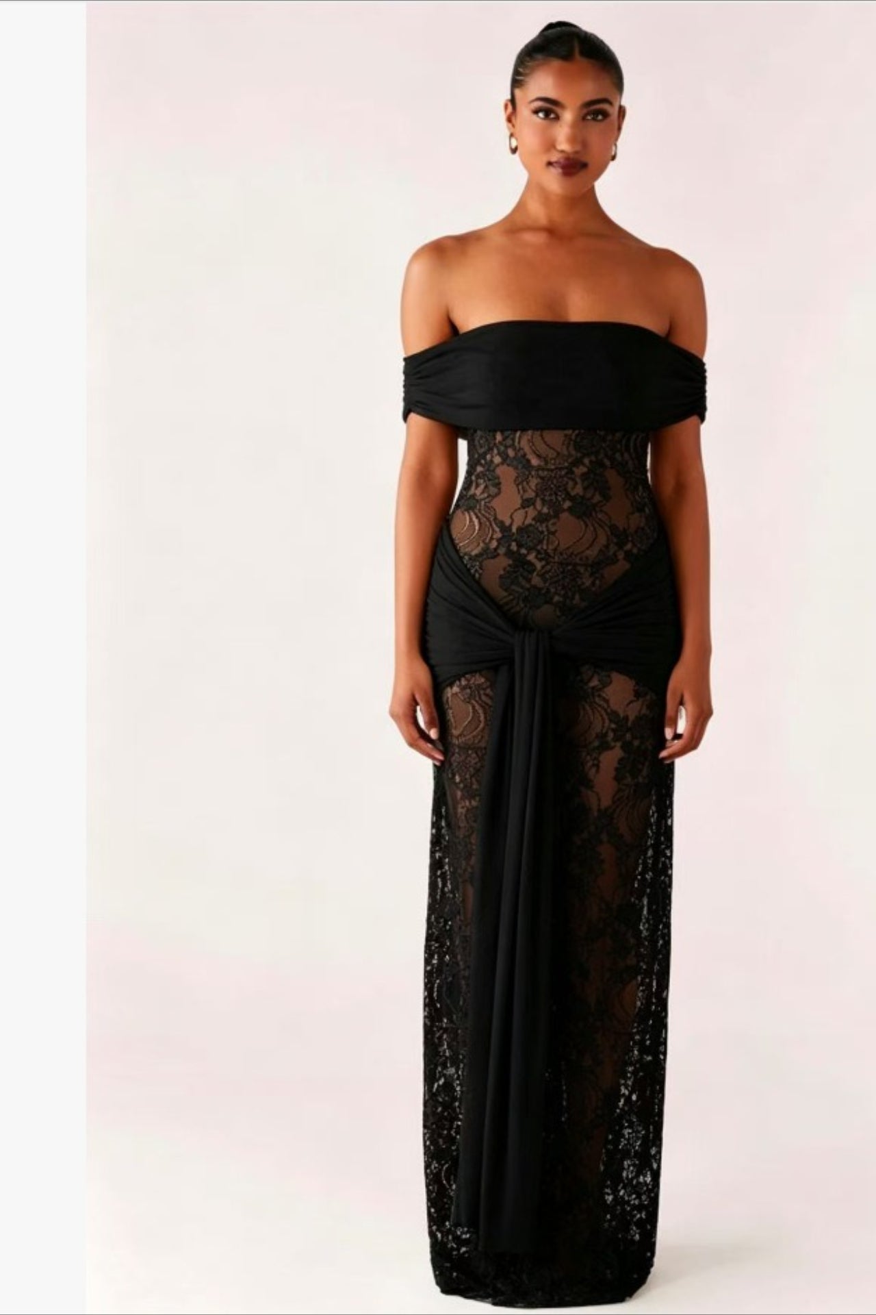 Sheer Lace Cutout Ribbon Bodycon Lace Dress