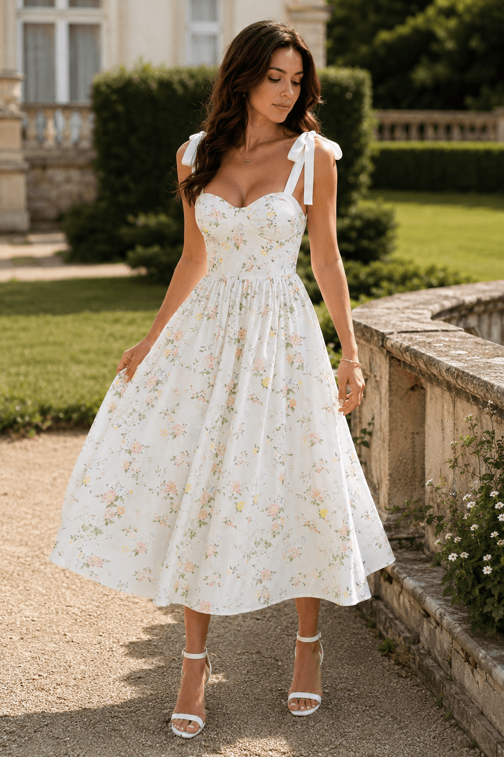 Spaghetti Strap Long Fitted Slim Floral Dress