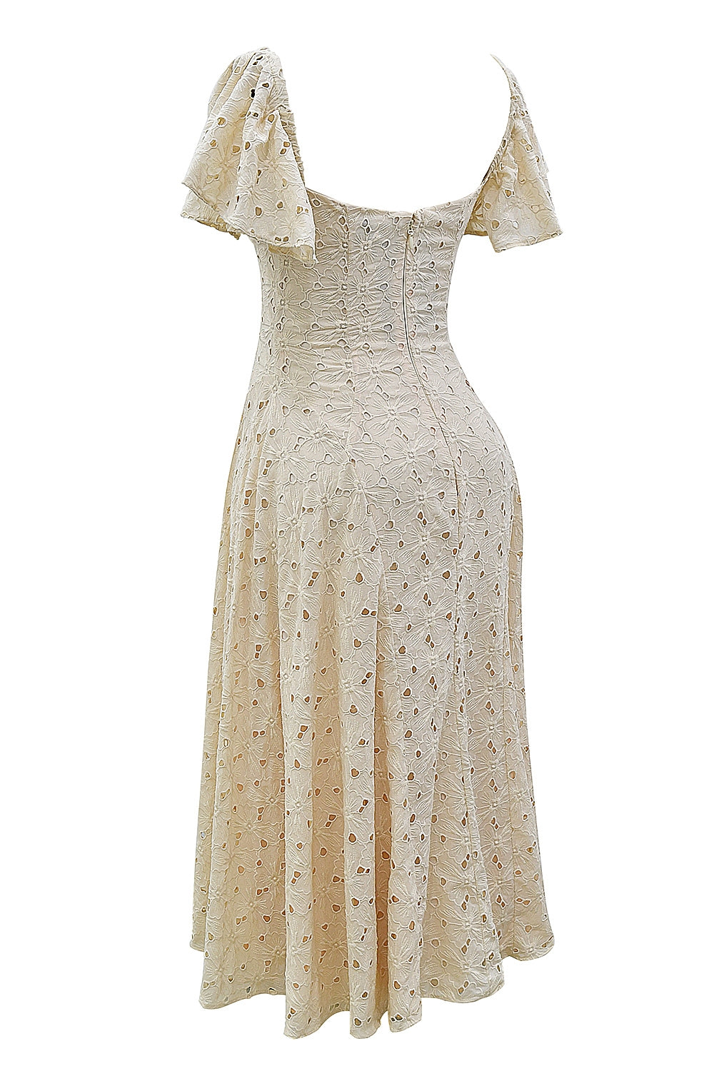 Broderie Anglaise Flutter Sleeve Sweetheart Fit and Flare Midi Dress 13