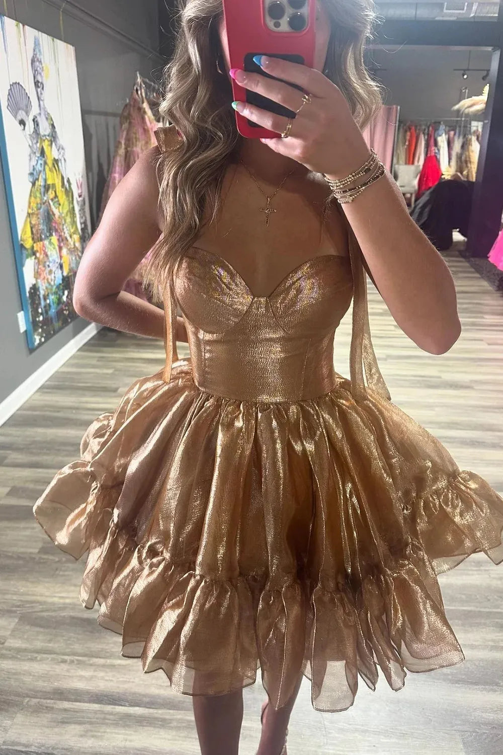 Cute Barbie Style A-Line Tie Straps Short Organza Homecoming Dress