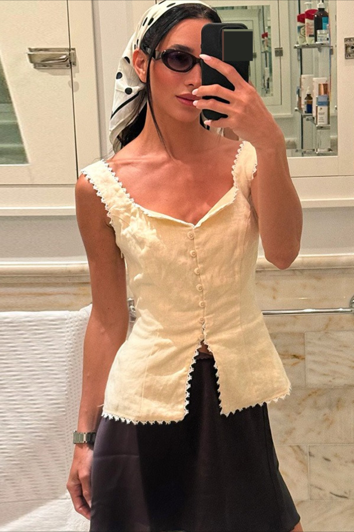 Button Front Lace Trim Cami Top