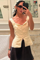 Button Front Lace Trim Cami Top