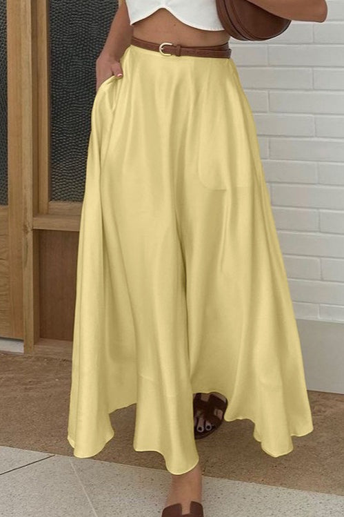 High Waist Satin Flared A-Line Swing Maxi Skirt 2