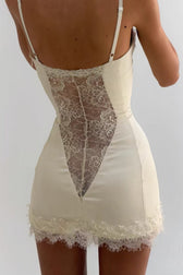 Satin Lace Ruffle Strapless Mini Dress
