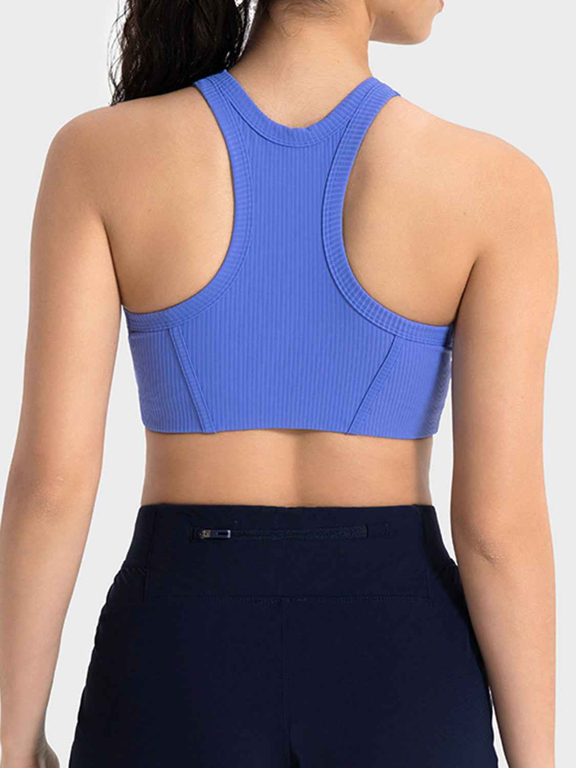 Ribbed Round Neck Wide Strap Cropped Sport Tank Top 15