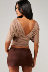 Backless Batwing Sleeve Waist Cinched Crop Top