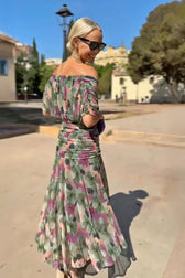 V-Neck Short Sleeve Chiffon Ruched Maxi Dress 7