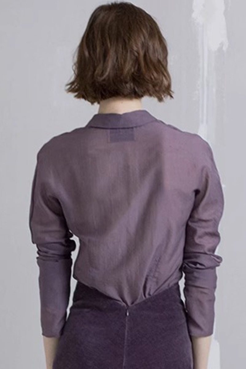 Semi Sheer Collared Long Sleeve Slim Fit Button Front Shirt 3