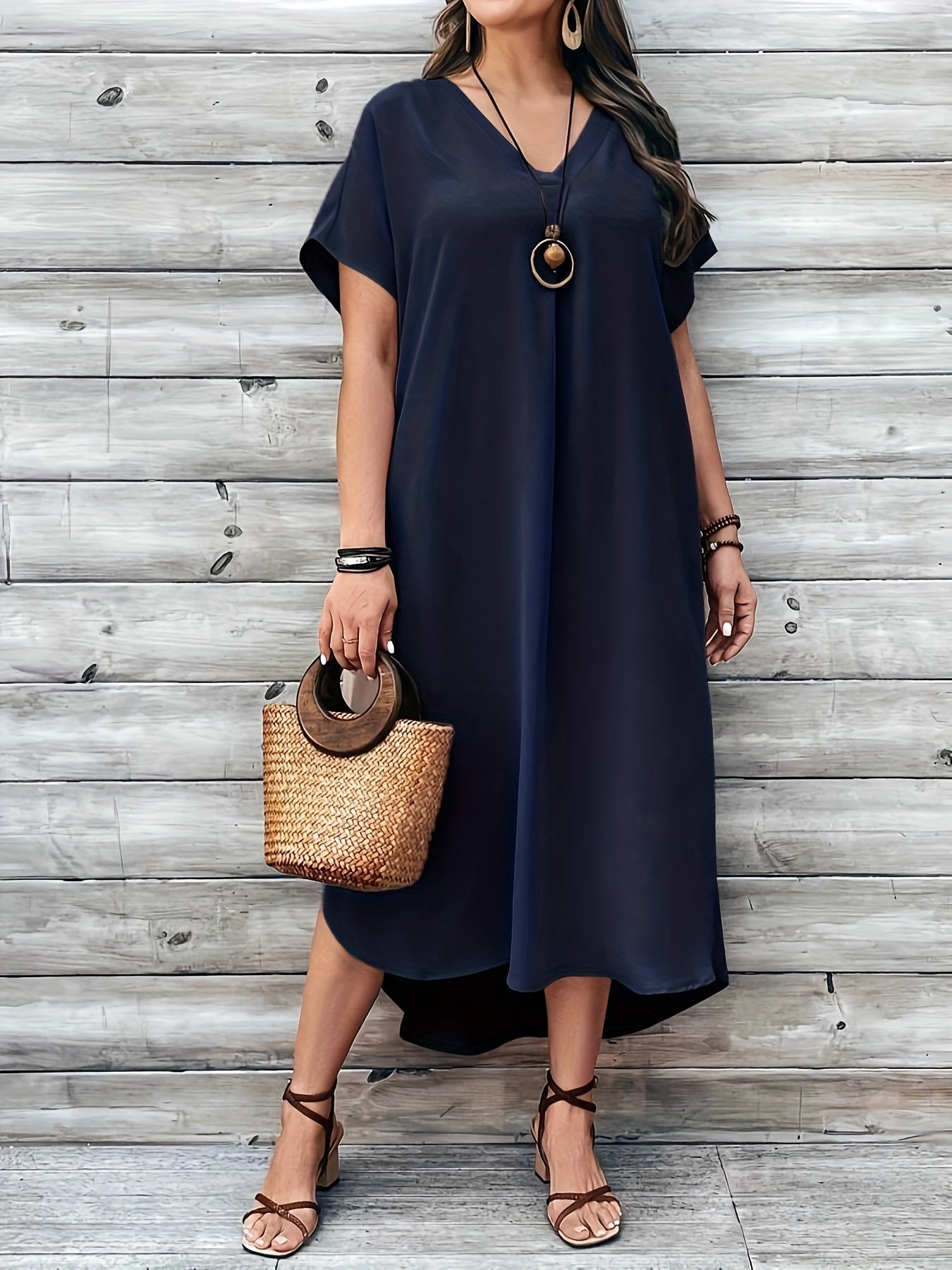 Emilia - Flowy Comfort Dress Navy Blue