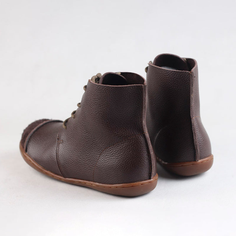 Nubuck Leather Ankle Booties Handmade Low-Heel Mori Girl Shoes Boots Coffee