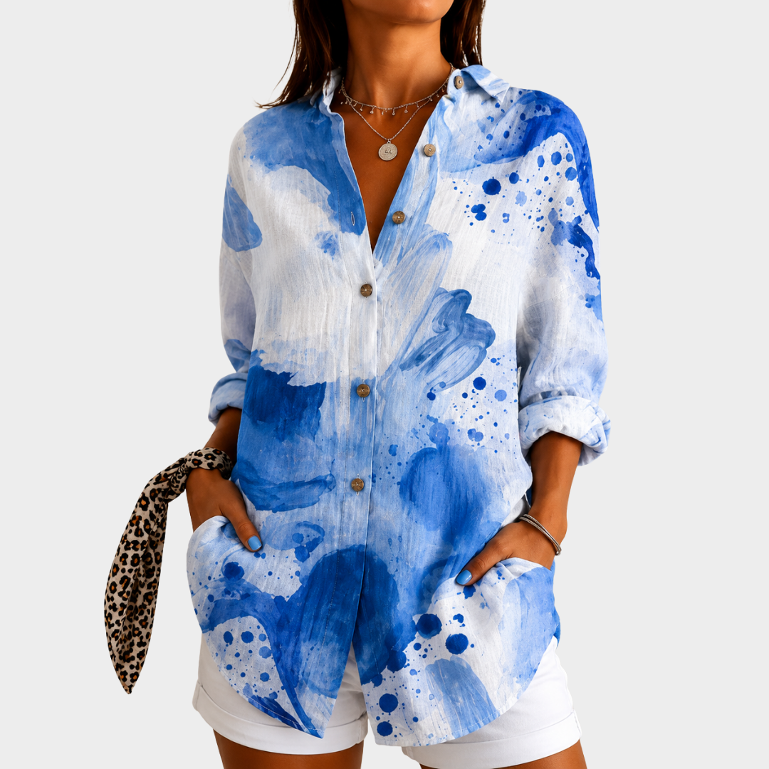 Watercolor Print Long Sleeve Button Front Shirt