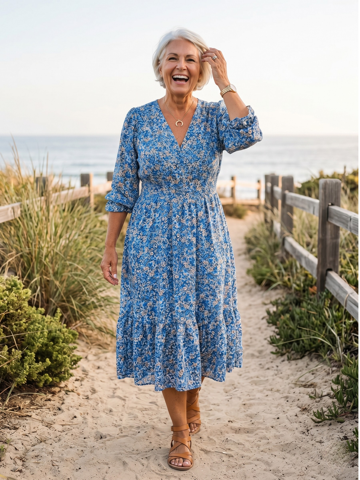 Ditsy Floral V-Neck Puff Sleeve Smocked Waist Mini Dress