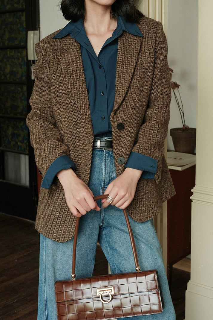 Herringbone Wool Blend Blazer