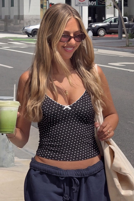 Polka Halter Ruched Cami Top