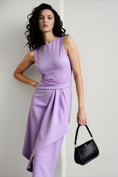 Solid Waisted Sleeveless Asymmetrical Long Work Dress