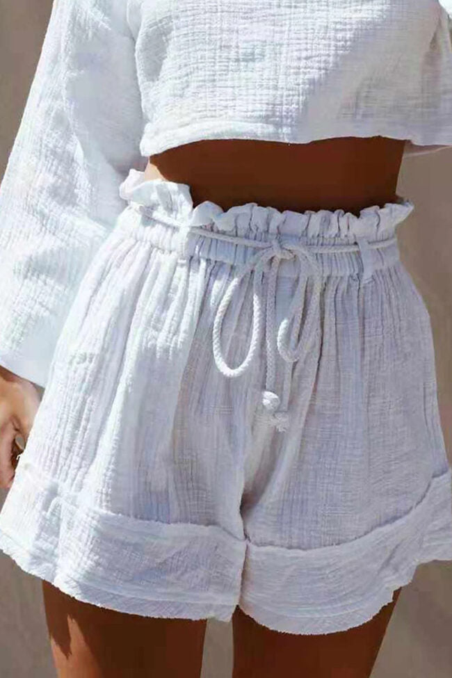 Casual Solid Split Joint Loose High Waist Wide Leg Shorts