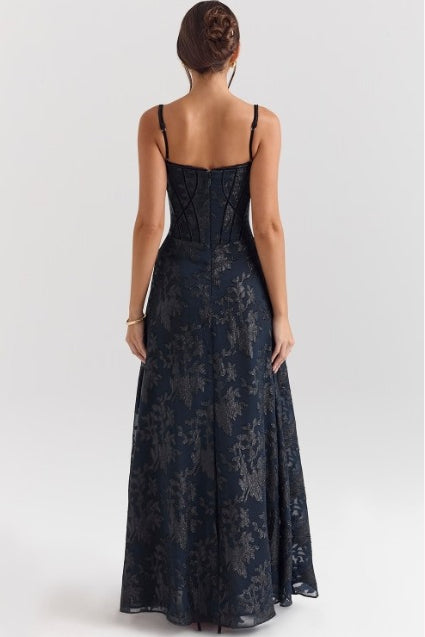Floral Spaghetti Strap Corset A-Line Maxi Dress