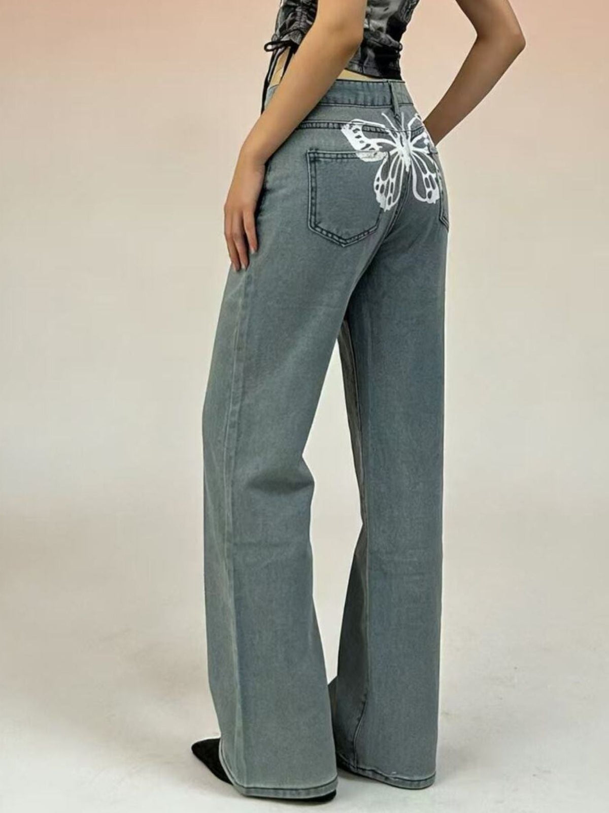 High Waist Five Pocket Full Length Wide Leg Jeans 8