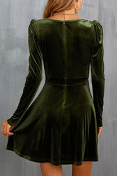 Solid Velvet V-neck Long-sleeved Waist Mini Dress - View 12