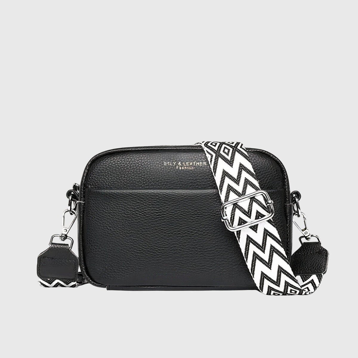 Wide Woven Strap Faux Leather Crossbody Bag
