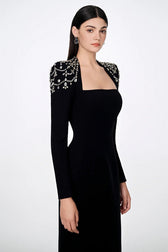 Elegant Square Neck Rhinestone Long Sleeve Bandage Cocktail Dress 3