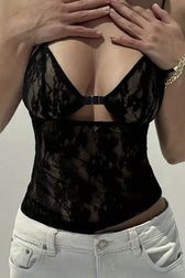 Backless Lace V Neck Cami Top