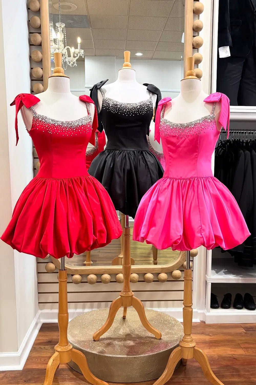 New A Line Spaghetti Straps Red/Black/Fuchsia Short Homecoming Dress with Beading