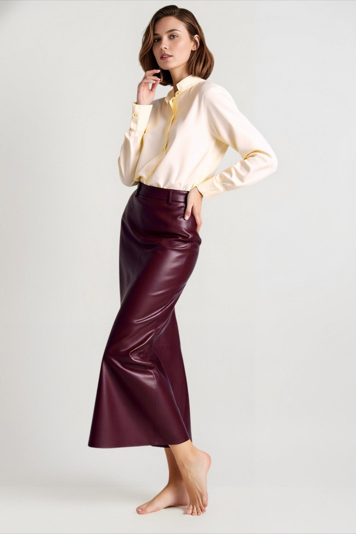 High Waist Faux Leather Panel Seam Bodycon Pencil Skirt 2