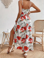 Tropical Print Spaghetti Strap Lace Waist Maxi Dress 4
