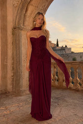 Ribbon Strapless Corset Maxi Evening Prom Dress