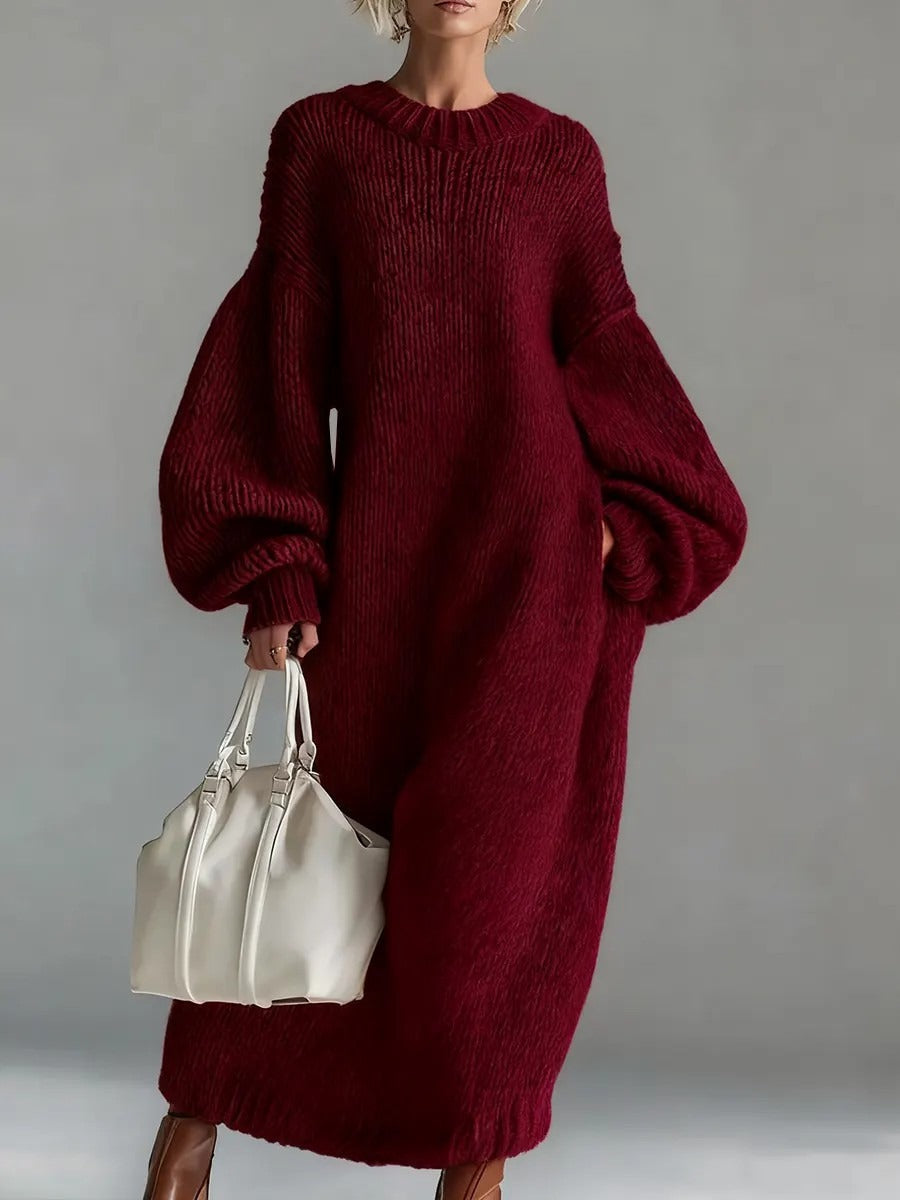 Chunky Knit Crew Neck Long Sleeve Maxi Dress 4