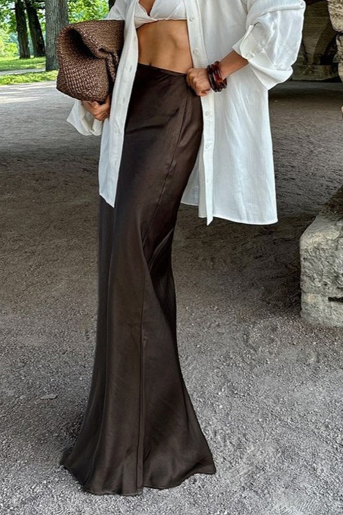 Draped Satin Slit Mermaid Skirt