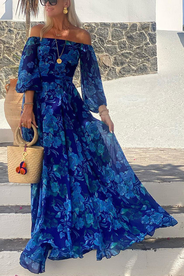 Penelope - Floral Off-Shoulder Maxi Dress Blue