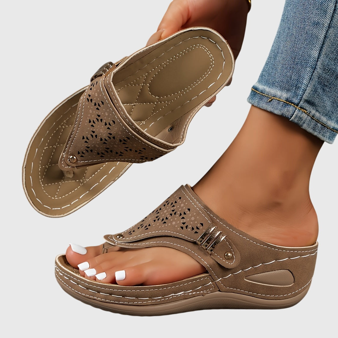 Cut Out Thong Platform Wedge Sandals 5