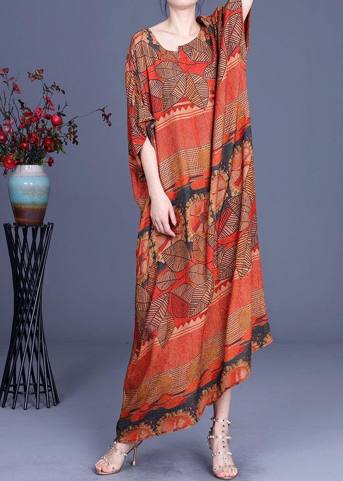 Tribal Print Oversized Kimono Sleeve Round Neck Shift Maxi Dress