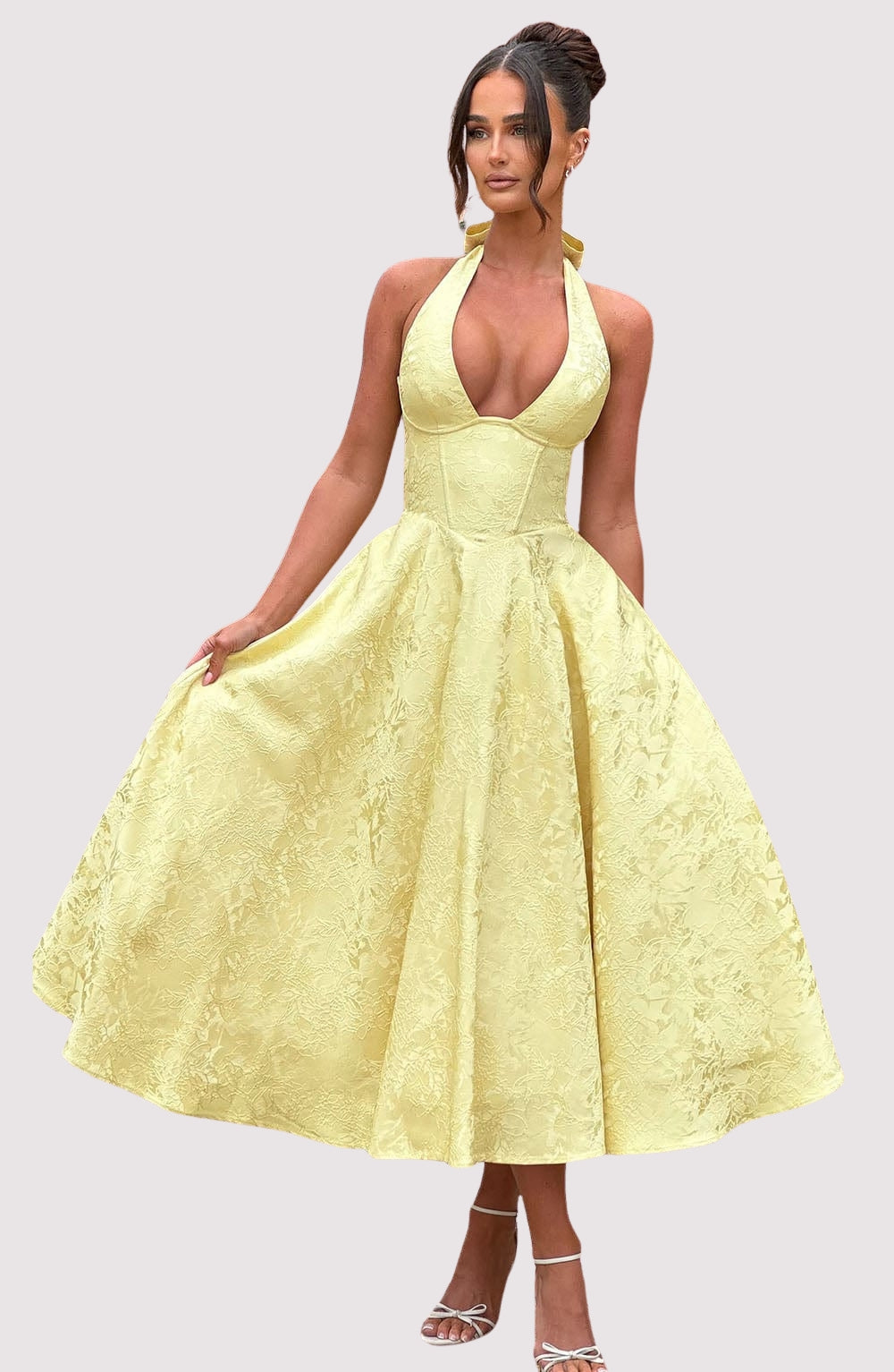 Esmeralda | Halter Sleeveless Midi Dress (Buy 1, Get 1 Free) Yellow Yellow